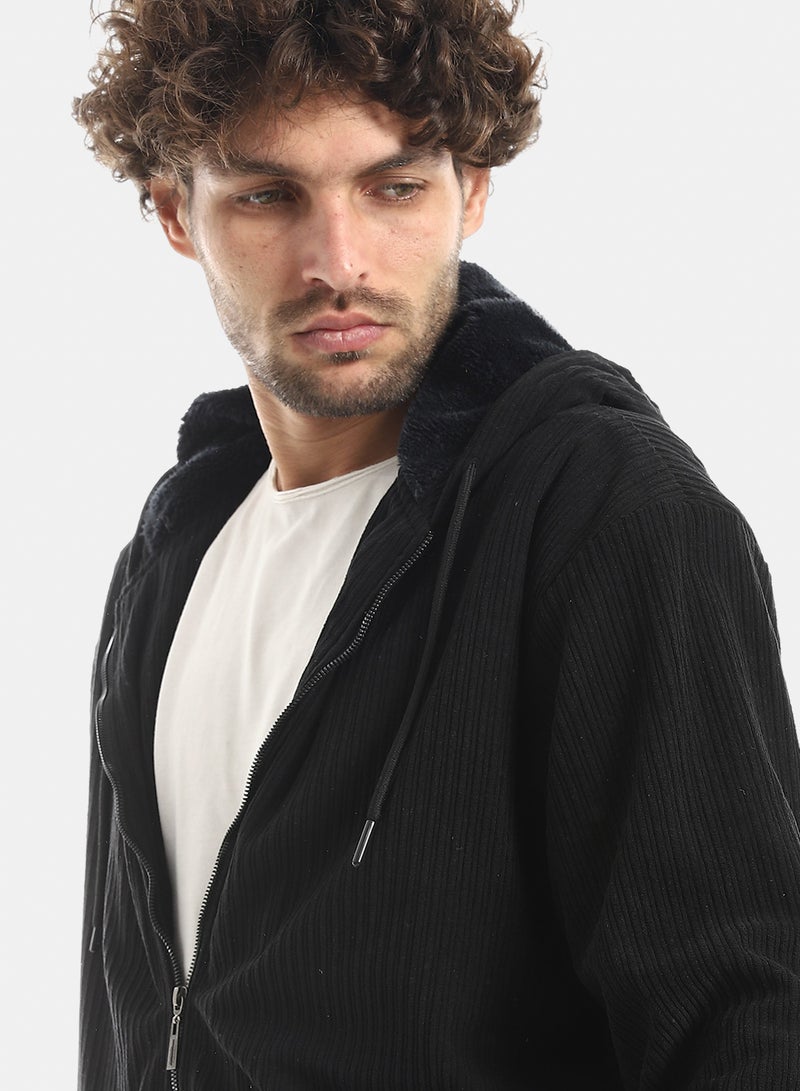 Andora Ribbed Style Zip Hoodie Jacket_Black - Image 3